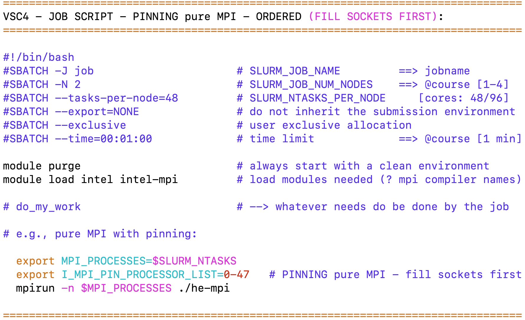 vsc-4 - job-script - pinning pure MPI